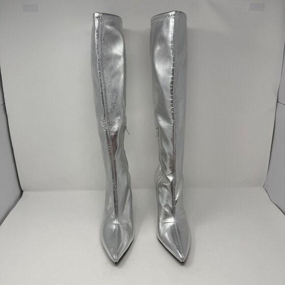 Open Edit Viv Pointy Toe Knee High Heeled Boot Women's 7 Silver Going Out NWOB - Picture 5 of 14